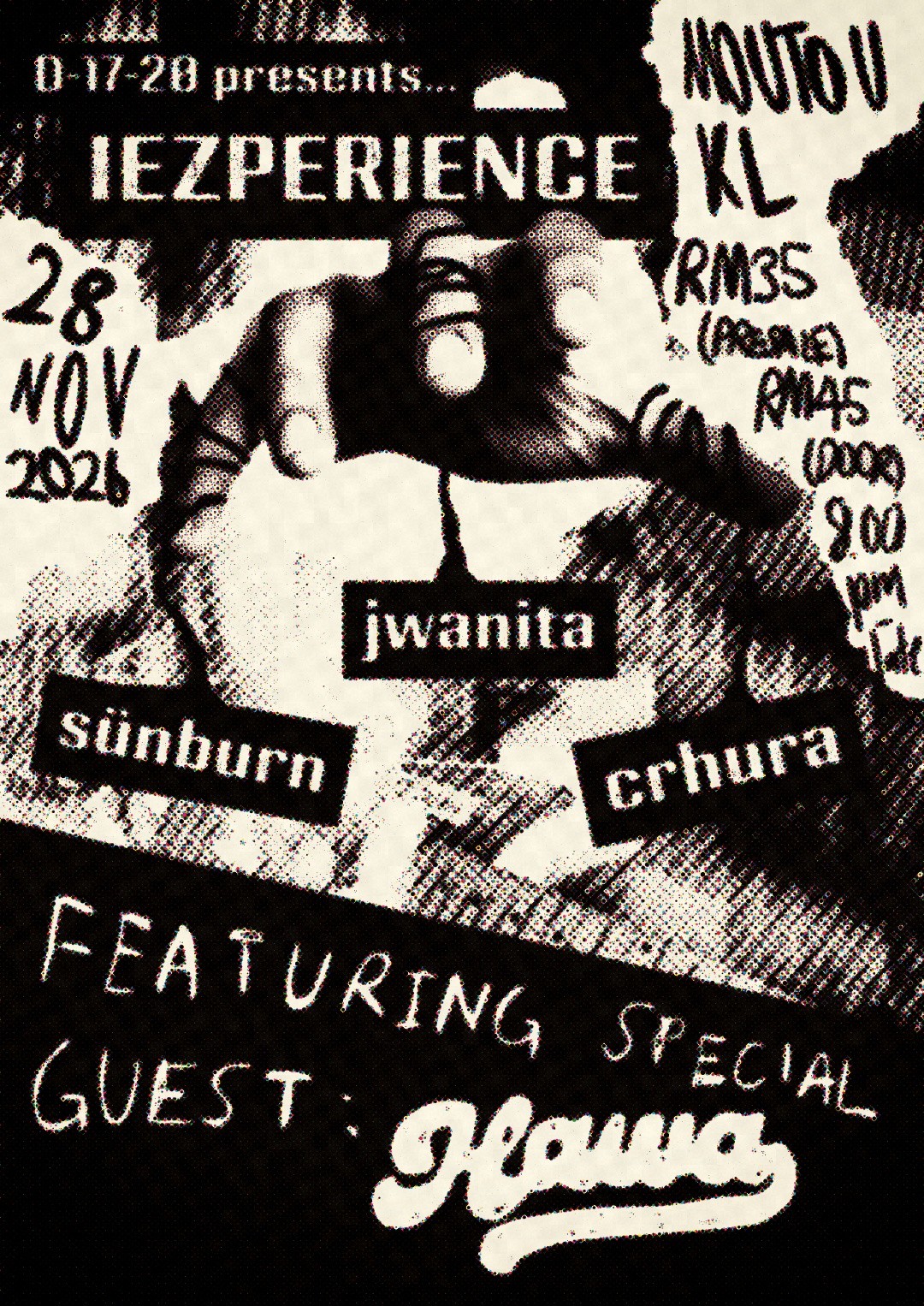 IEZPERIENCE poster: 28 Nov 2026, KL, RM35 presale, RM45 door. sünburn, jwanita, crhura, featuring special guest Hawa.